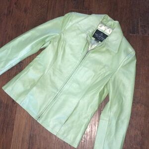 NEW Oscar Piel mint green leather coat Sz Medium
